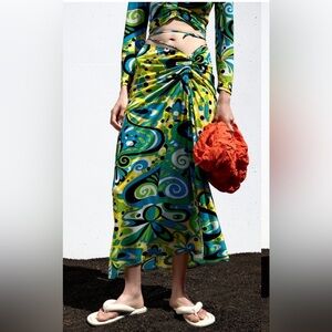 Zara blue, green, yellow printed maxi skirt